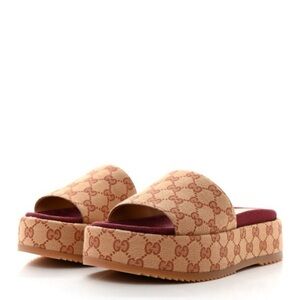 GUCCI Canvas GG Monogram Angelina Platform Slide Beige and Ruggine.